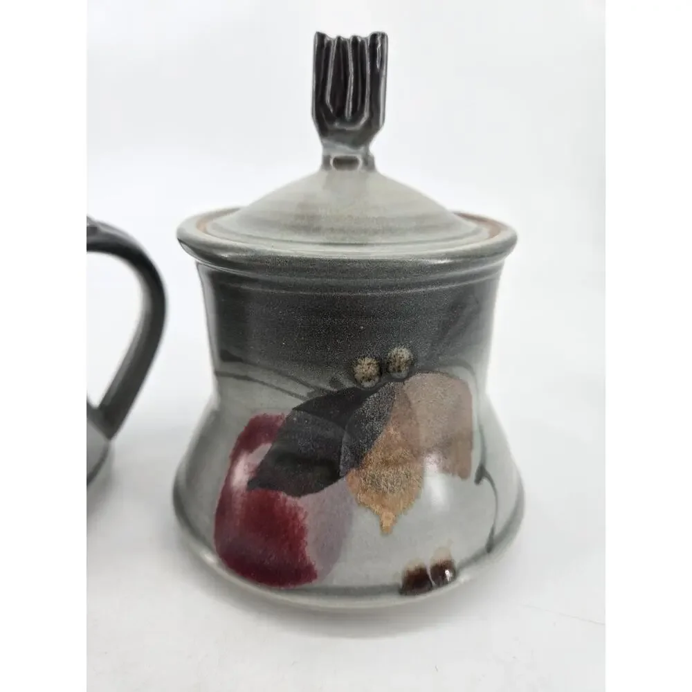 Vintage 80s Carson Studio Pottery Abstract Art Creamer And Sugar Set